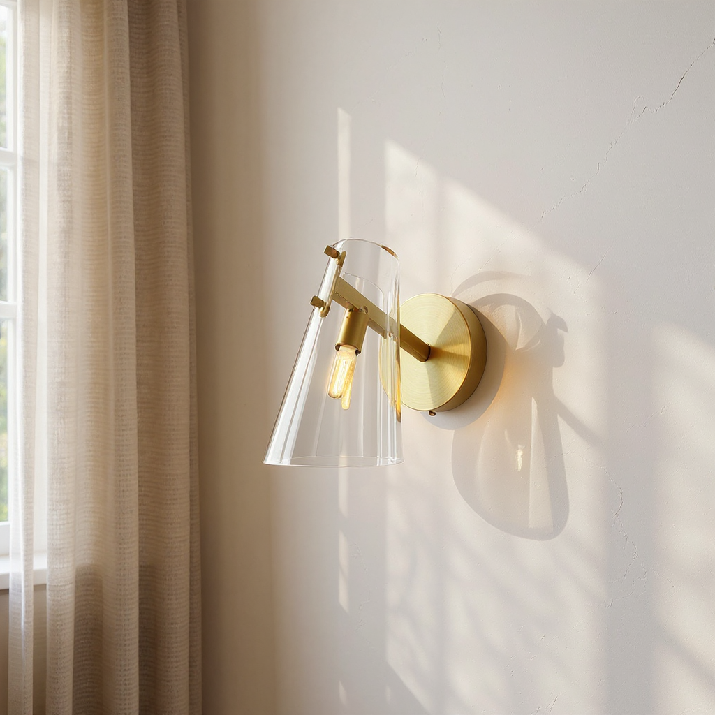 Vireo Tapered Glass Wall Lamp – Angled Clear Shade Interior Wall Lighting Fixture