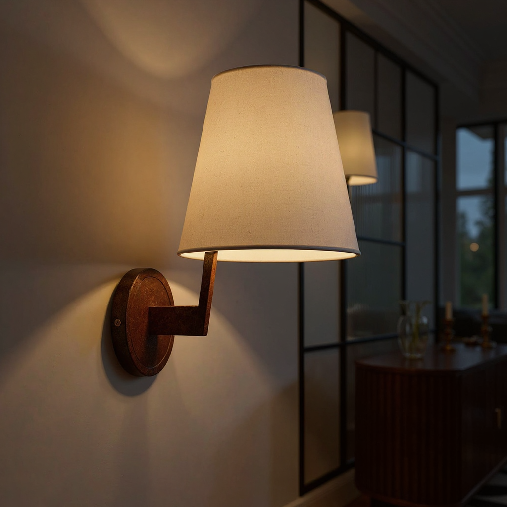 Caldwell Linen Wall Lamp – Conical Fabric Shade Architectural Wall Lighting Fixture