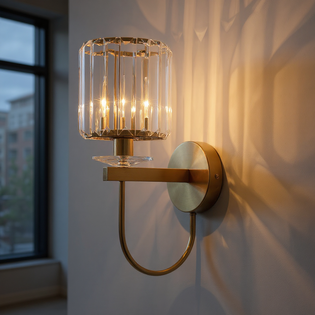 Glamora Crystal Prism Wall Sconce – Gold Brass Bedroom Bathroom Vanity Light Fixture