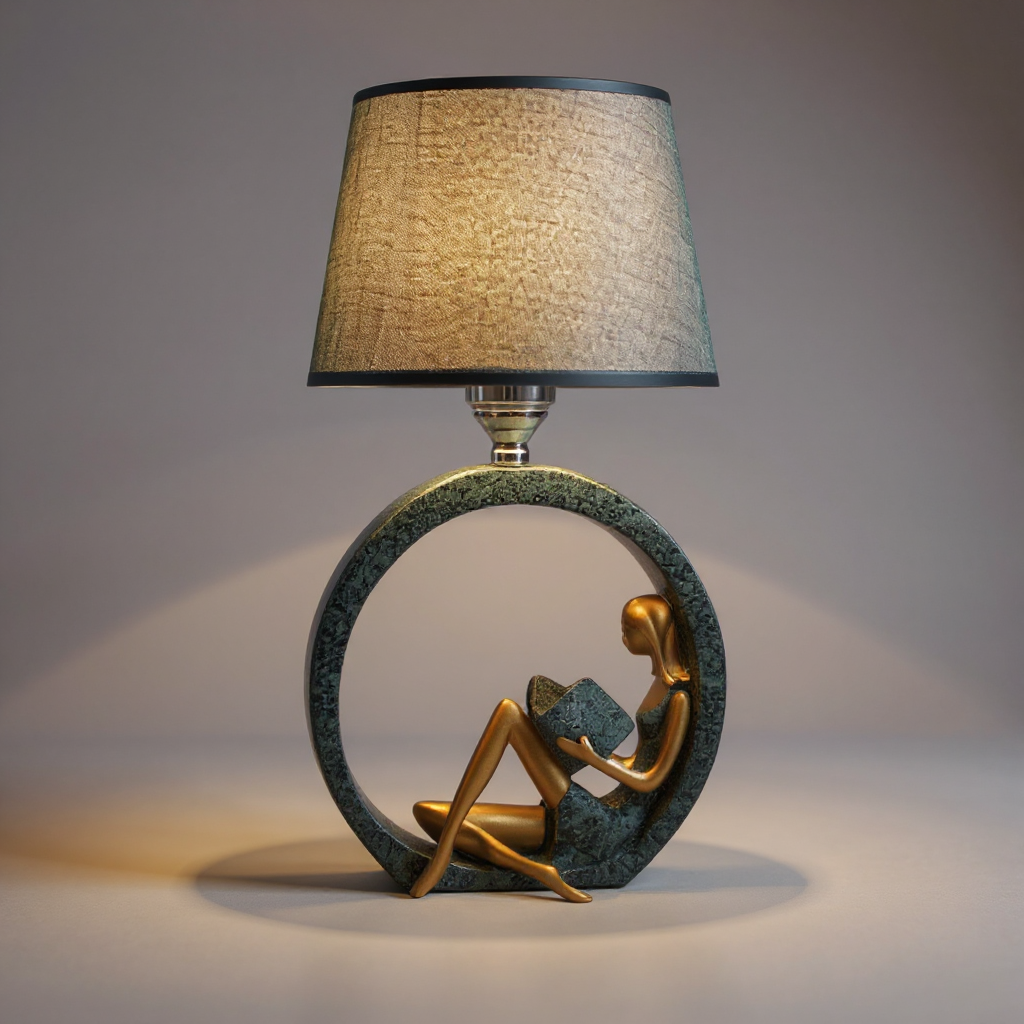 Serenity Reading Figure Table Lamp – Modern Decorative Bedroom Nightstand Fabric Shade Light