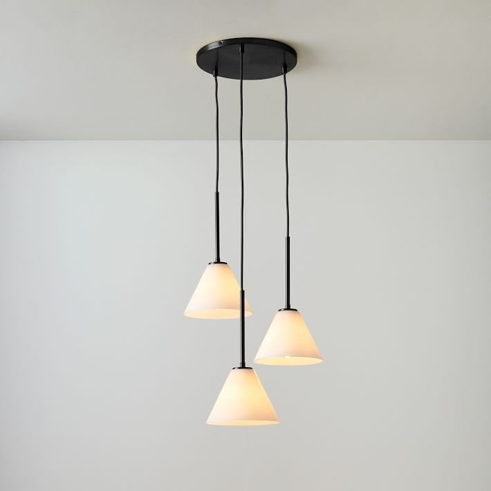 Vespera Cone Pendant Light – Three Light Chandelier Brass Glass Kitchen Island Dining Room Ceiling