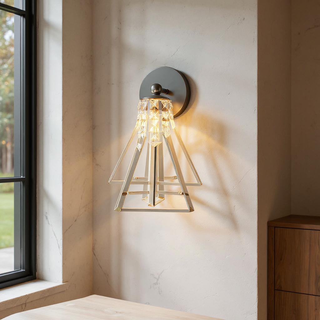 Helios Prism Glass Wall Lamp – Geometric Crystal Interior Wall Lighting Fixture
