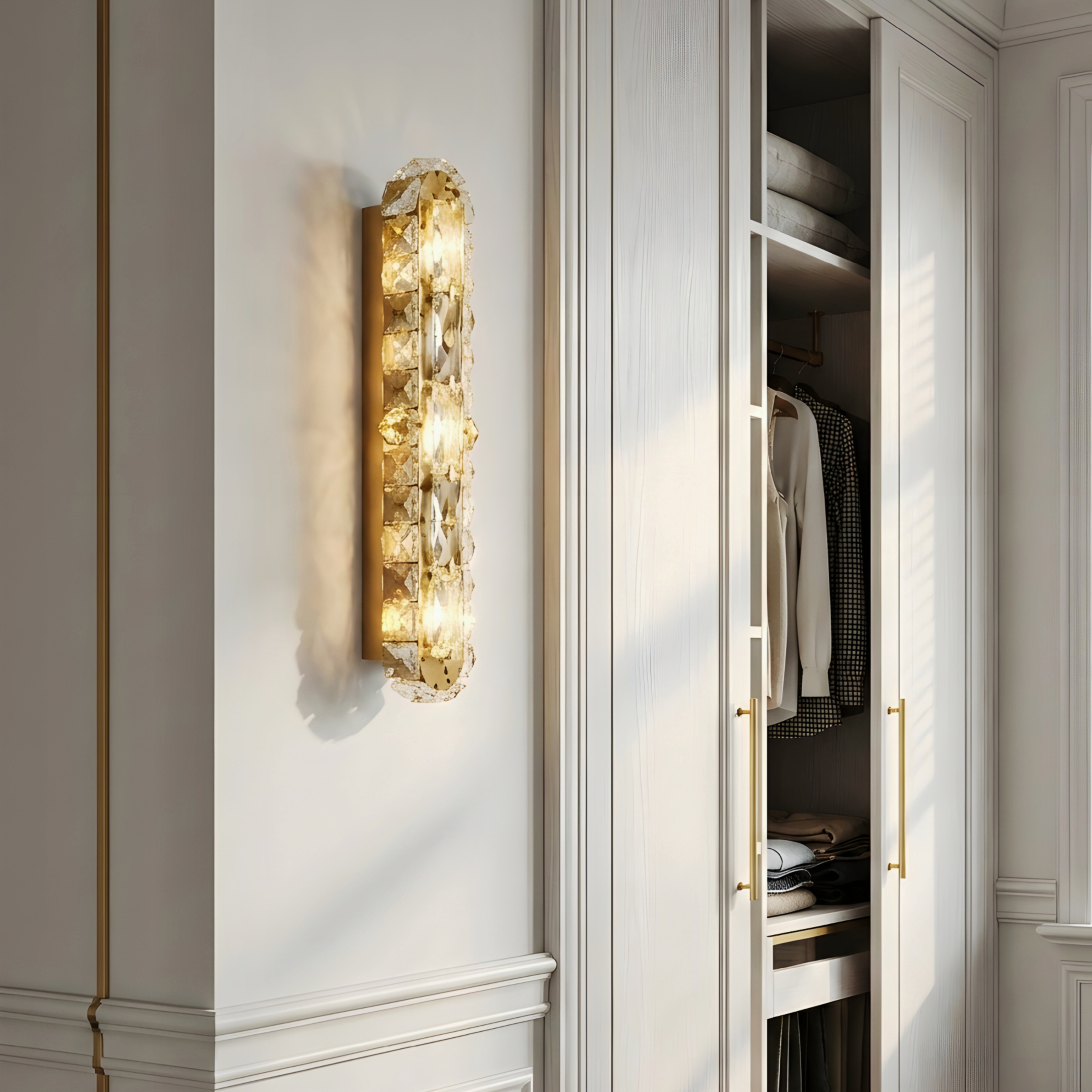 Celestique Dual Crystal Wall Lamp – Modern LED Bedroom Bedside Hallway Wall Sconce Fixture