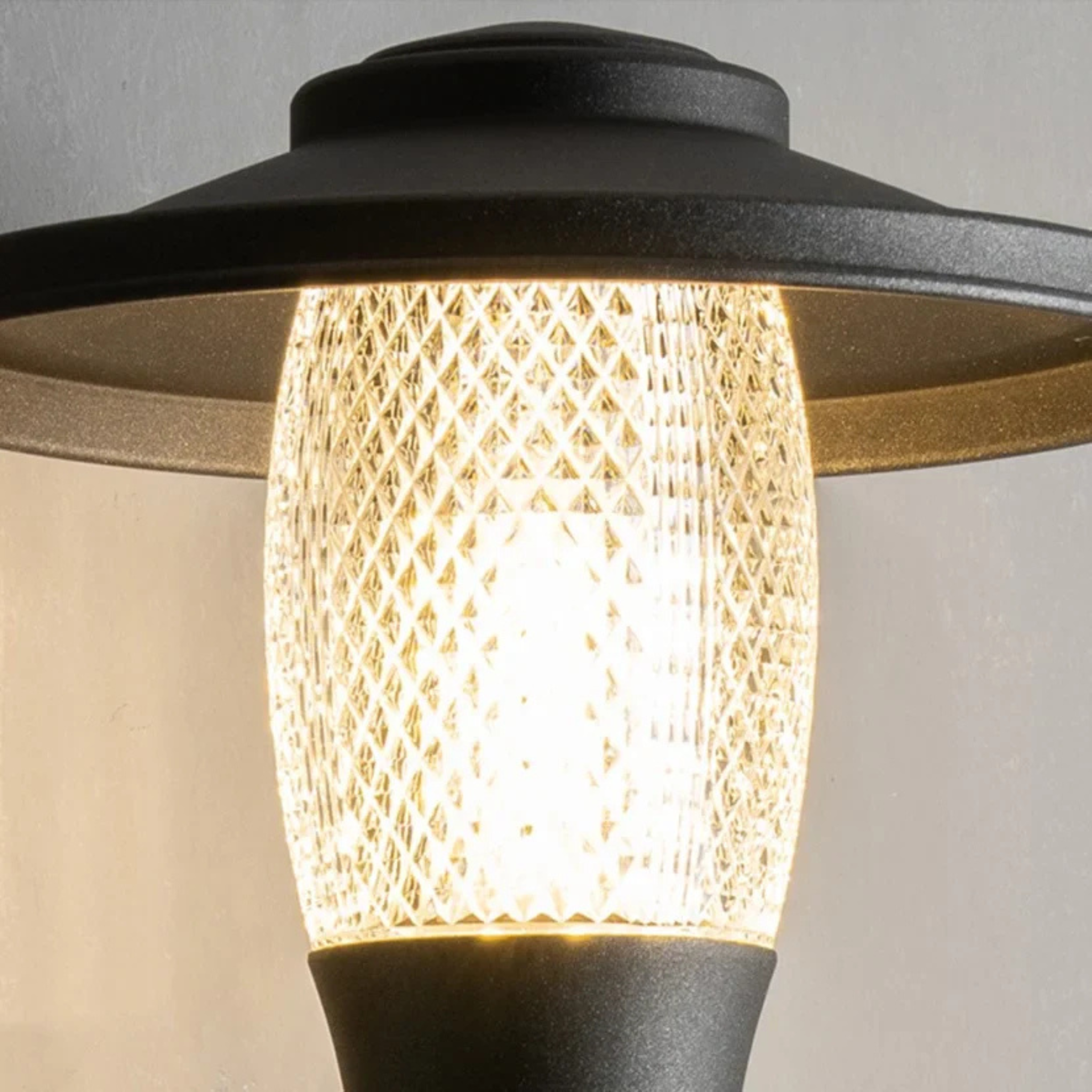 Aldric Lantern Wall Sconce – Outdoor LED Textured Glass Black Metal Patio Entryway Decorative Lighting Fixture