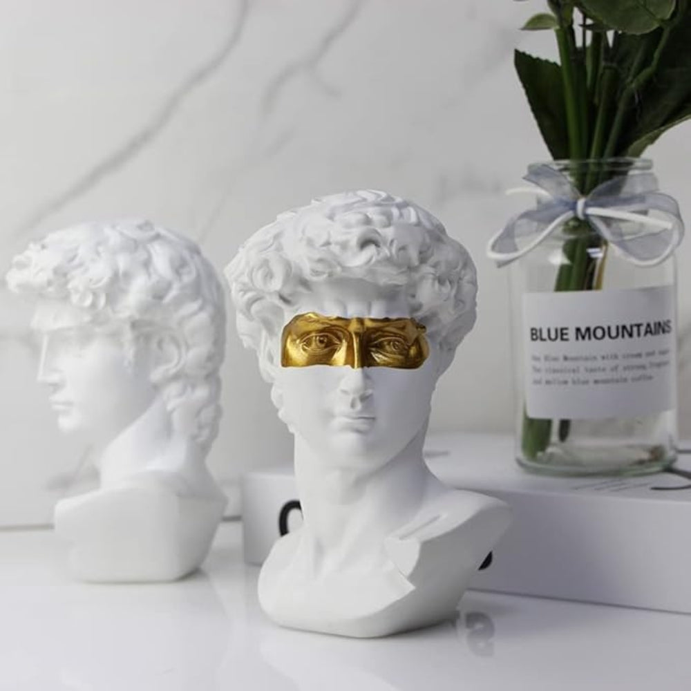 Obsidian Muse Sculpture – Classical Greek Statue Bust Black Gold Decorative Home Decor Living Room Bedroom