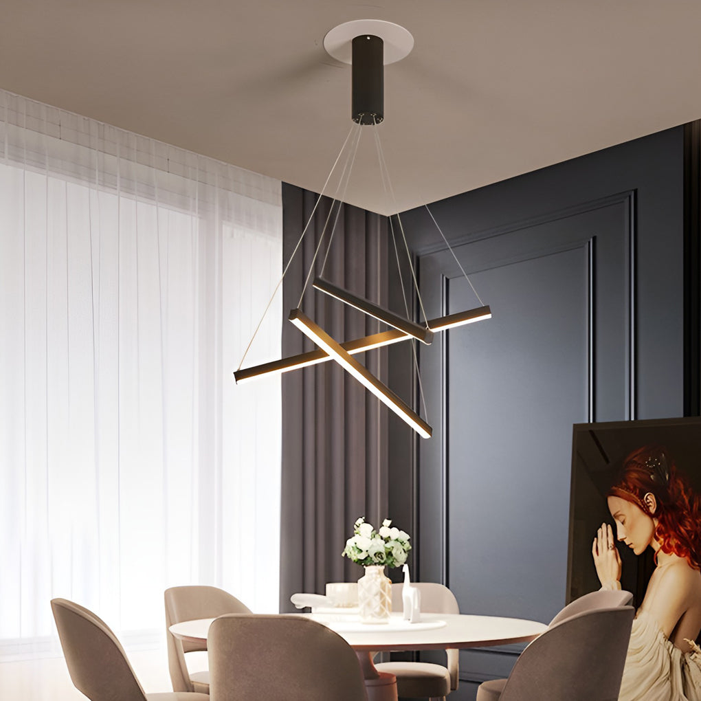 Crossline Linear Chandelier Lamp – LED Modern Geometric Suspended Ceiling Light