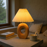 Wood Ring Pleated Shade Table Lamp – Warm Ambient Bedside Light