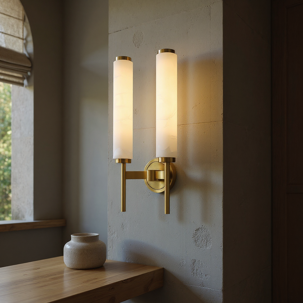 Briona Disc Wall Sconce – Brass Opaque Glass Wall Lighting Fixture