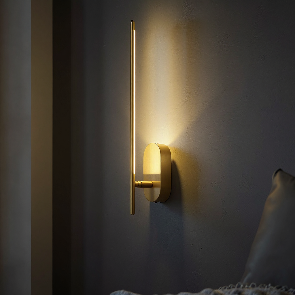 Linea Vertical Glow Wall Lamp - Modern Brass LED Bedroom Hallway Wall Light Fixture