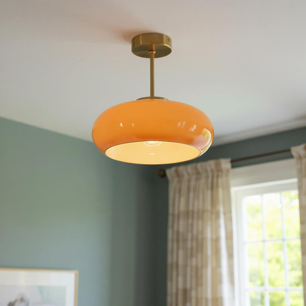 Amber Glass Semi Flush Ceiling Light – Mid-Century Modern Lighting Fixture