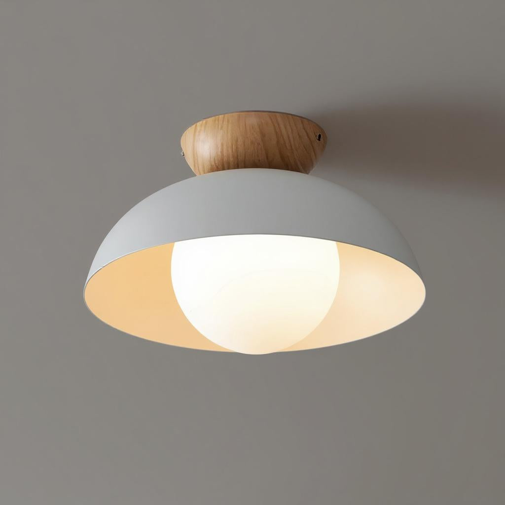 Scandi Wood Dome Semi-Flush Ceiling Light – Modern Nordic Fixture with Warm Glow