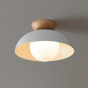 Scandi Wood Dome Semi-Flush Ceiling Light – Modern Nordic Fixture with Warm Glow