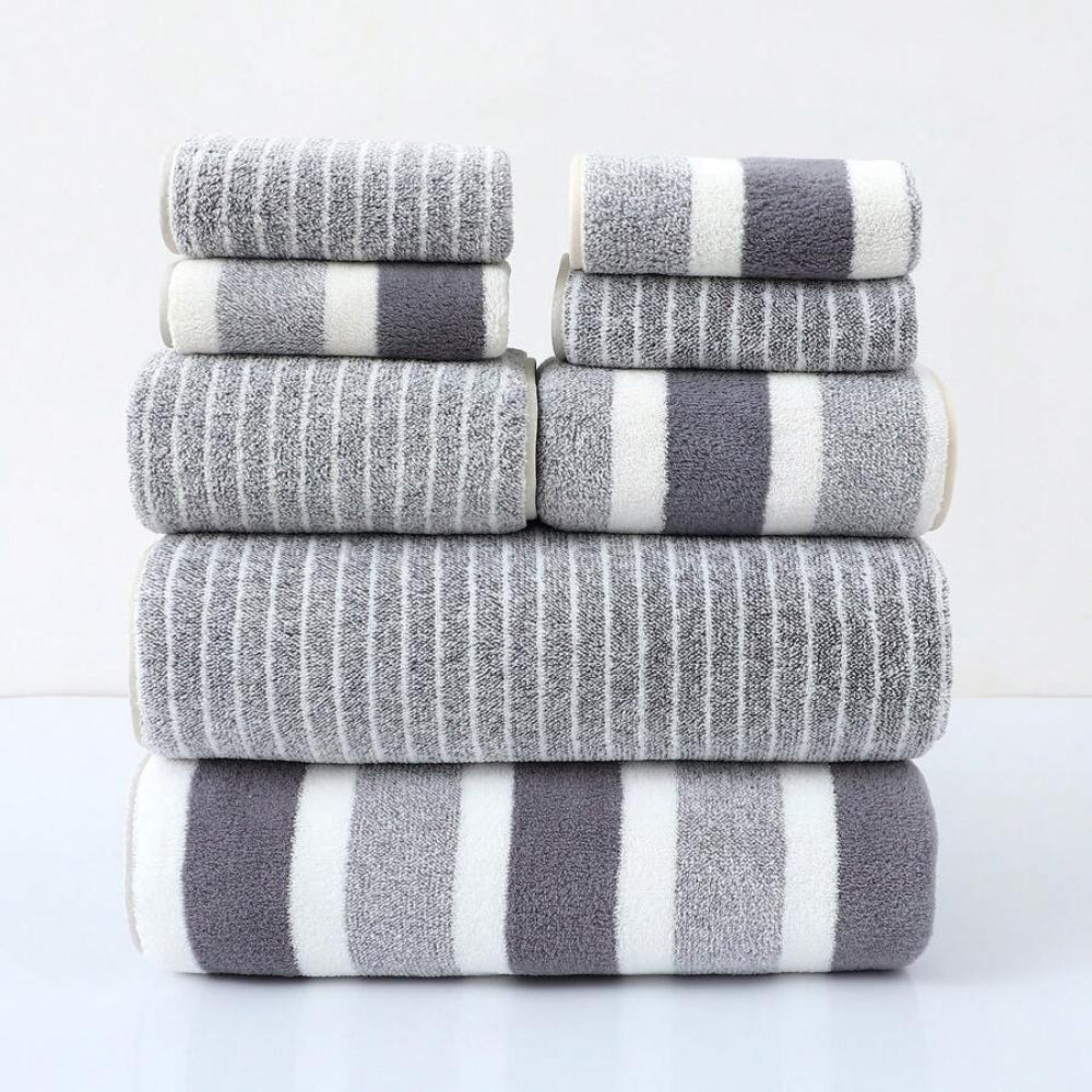 Riverton Stripe Towel Set – Luxury Coral Fleece Bathroom Towels Quick Dry Soft Absorbent Machine Washable