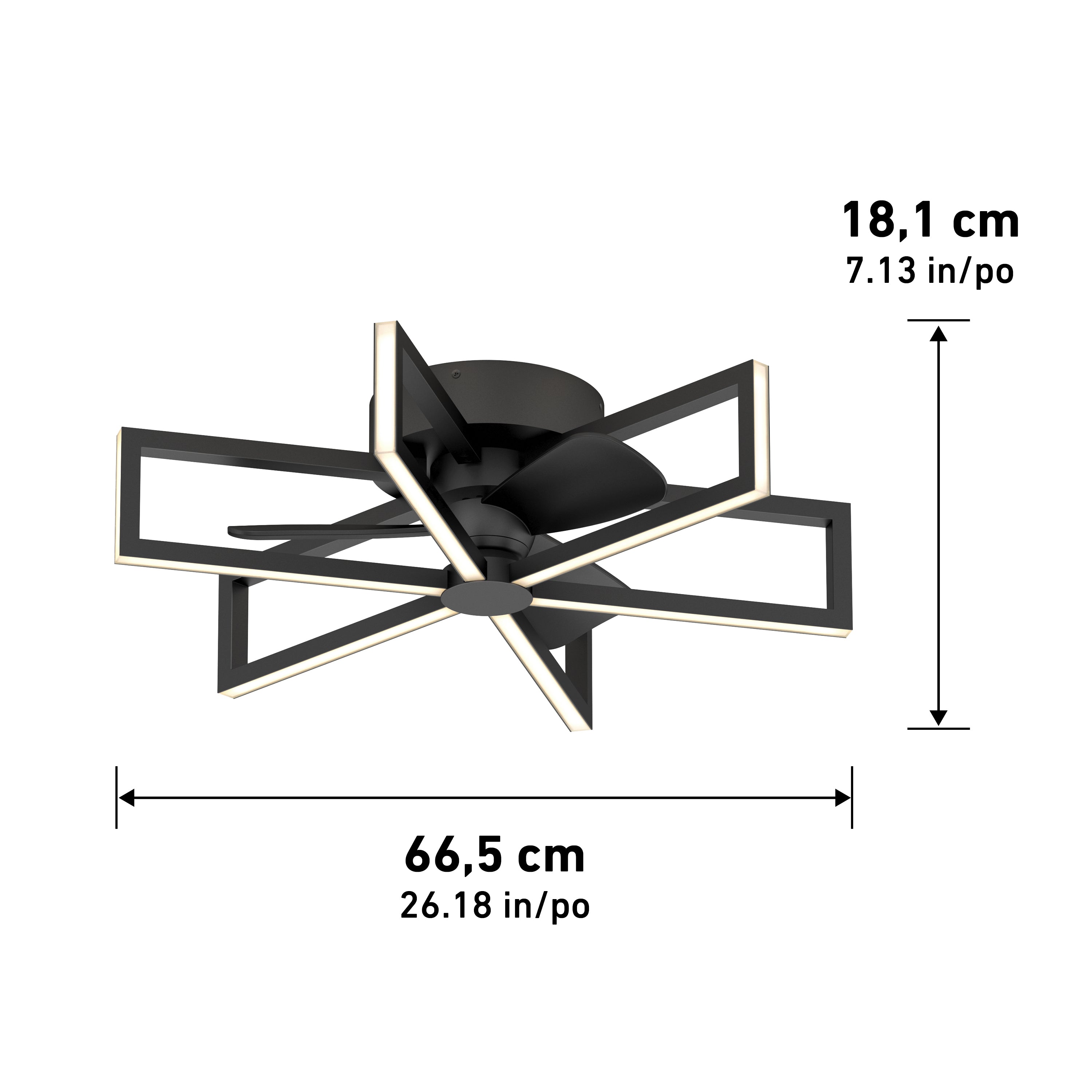 Zentari Ceiling Fan Light – Modern LED Black Flush Mount Minimalist Geometric Bedroom Lighting