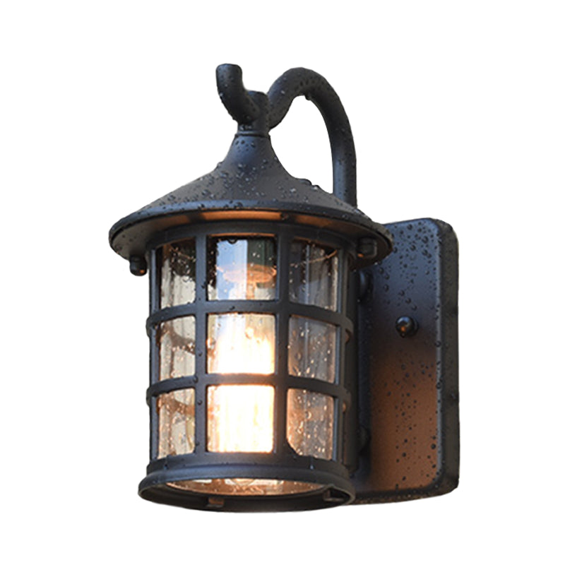 Harborside Nautical Outdoor Wall Lantern – Weathered Black Seeded Glass Porch Light Fixture