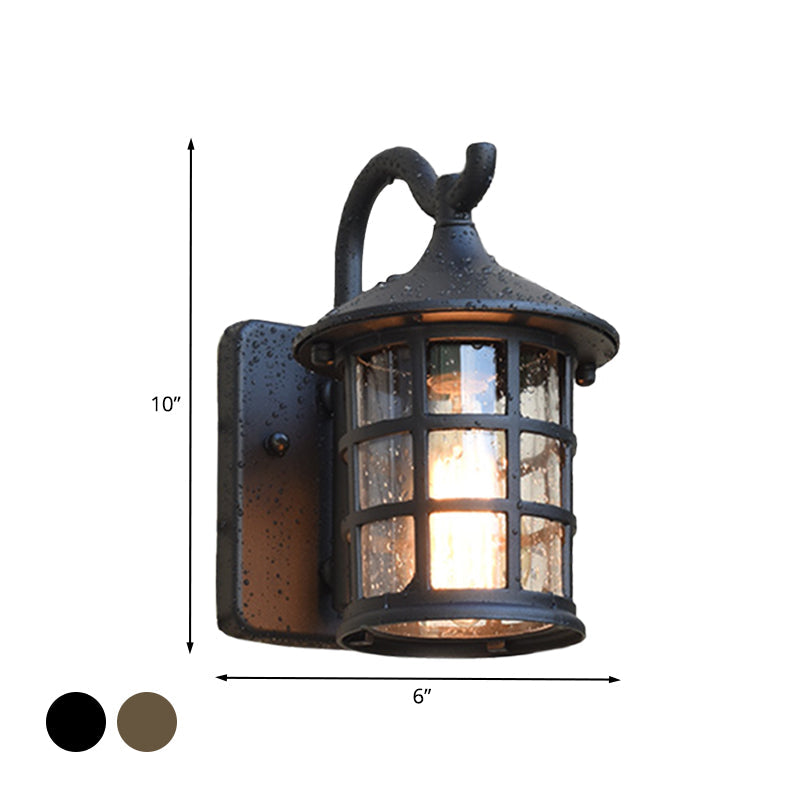 Harborside Nautical Outdoor Wall Lantern – Weathered Black Seeded Glass Porch Light Fixture