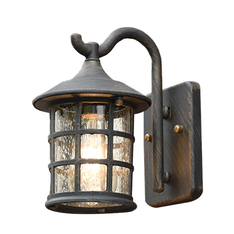 Harborside Nautical Outdoor Wall Lantern – Weathered Black Seeded Glass Porch Light Fixture
