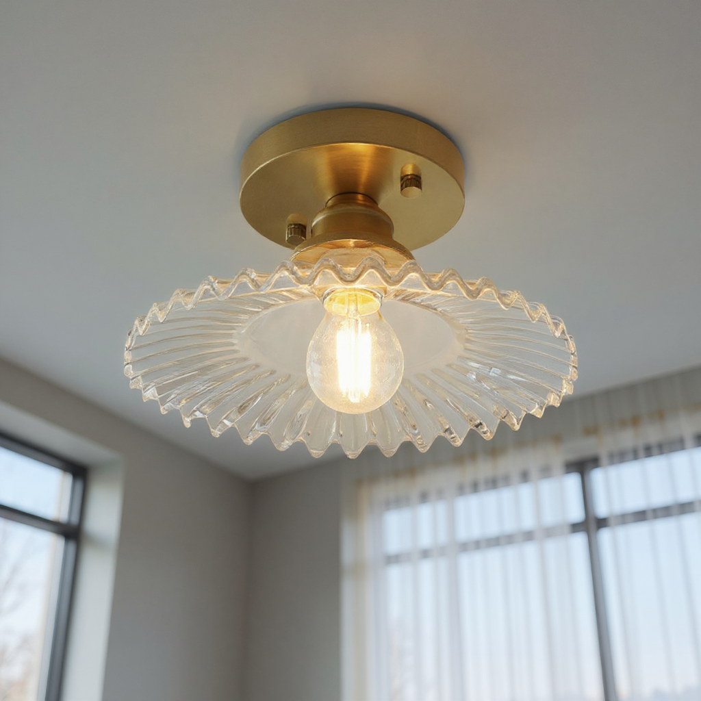 Petalo Ruffled Glass Semi-Flush Mount Light – Vintage Kitchen Hallway Ceiling Fixture