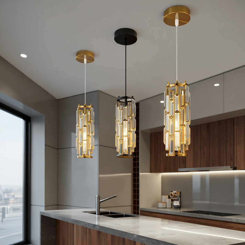Prismatica Crystal Pendant Light – Cylindrical Kitchen Island Dining Room Chandelier Fixture