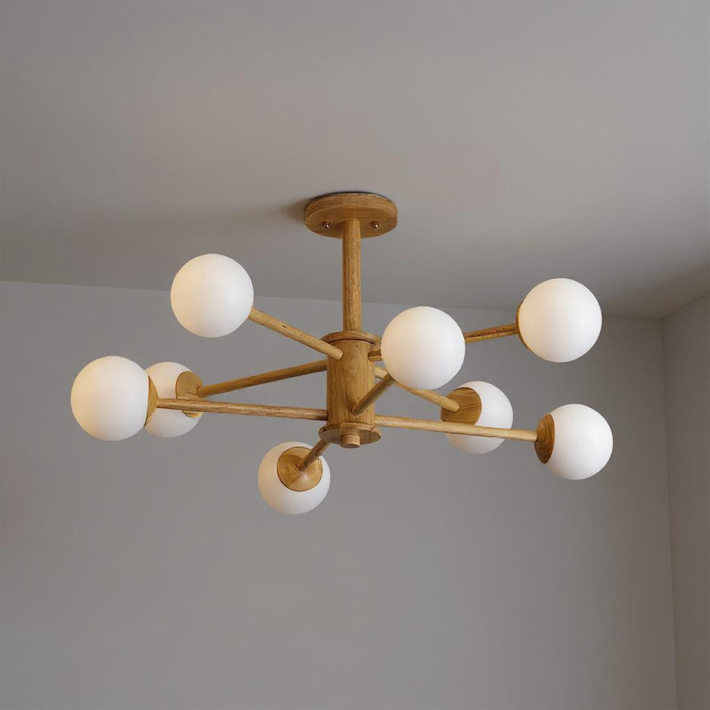 Wooden Globe Ceiling Light – Modern Multi-Arm LED Fixture