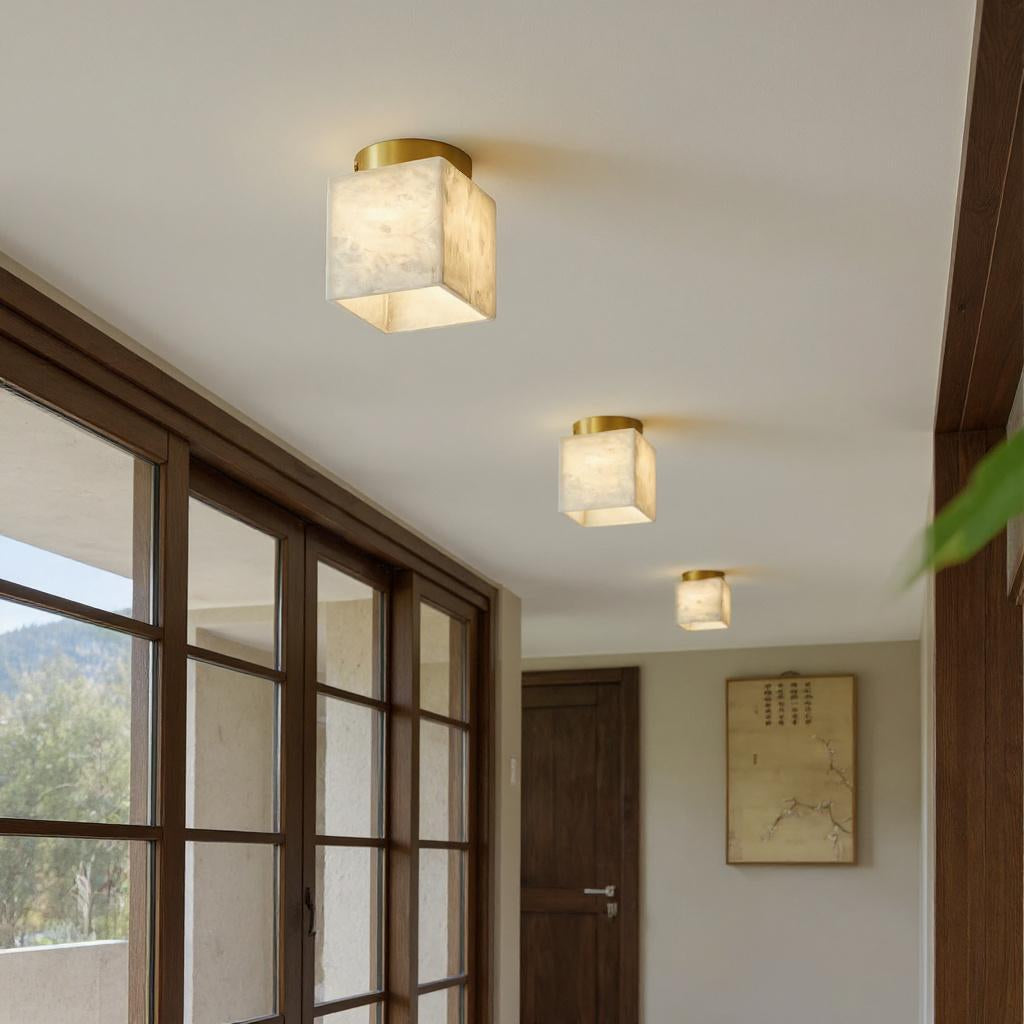 Marble Glass Flush Mount Ceiling Light – Modern Square LED Fixture