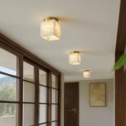 Marble Glass Flush Mount Ceiling Light – Modern Square LED Fixture