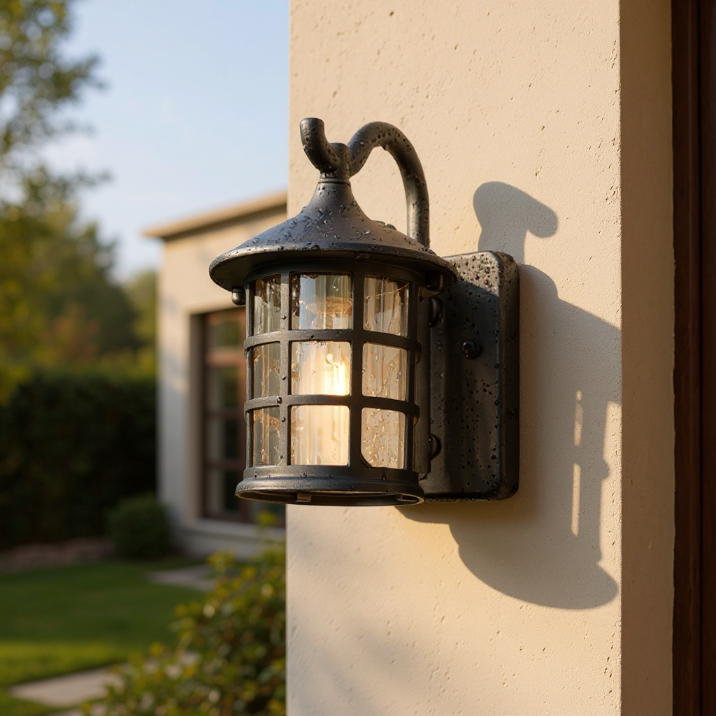 Harborside Nautical Outdoor Wall Lantern – Weathered Black Seeded Glass Porch Light Fixture