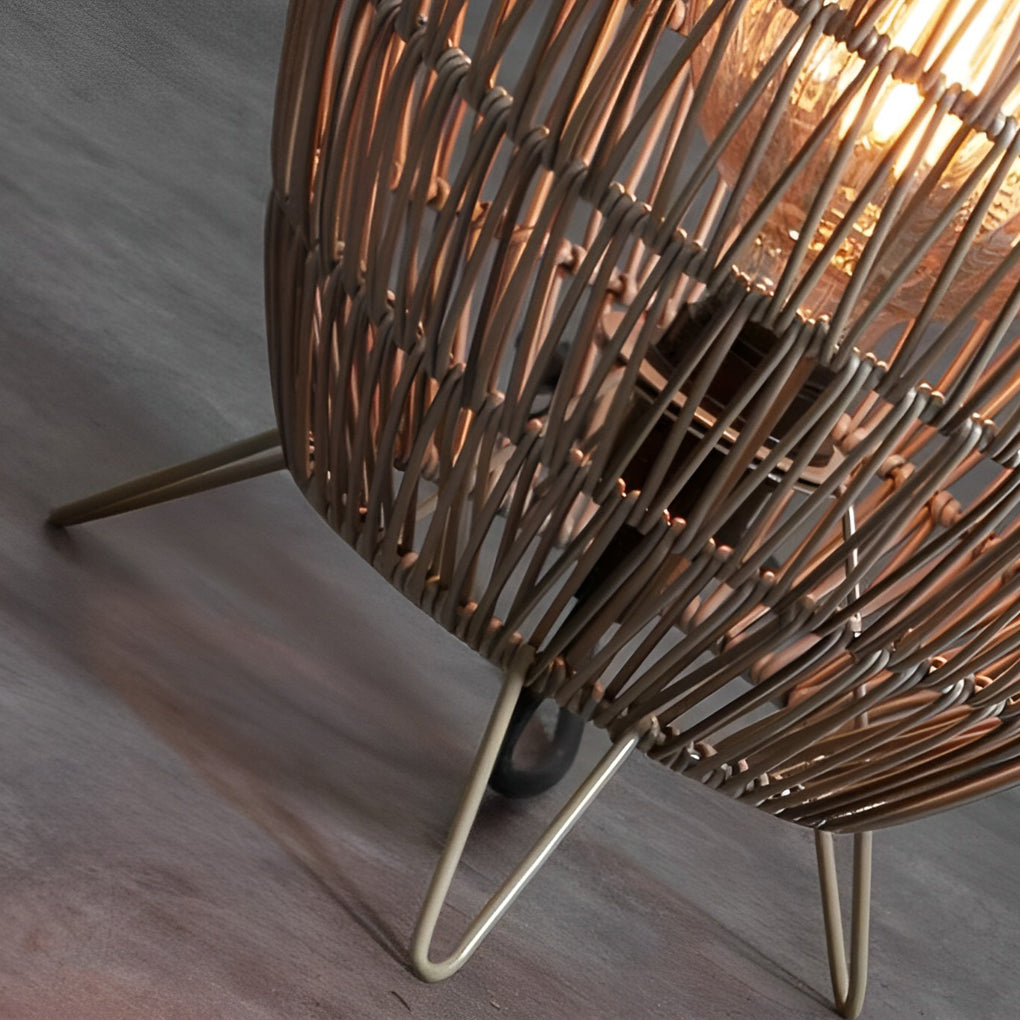 Woven Rattan Mesh Floor Lantern Lamp  – Waterproof LED Outdoor Patio Lamp