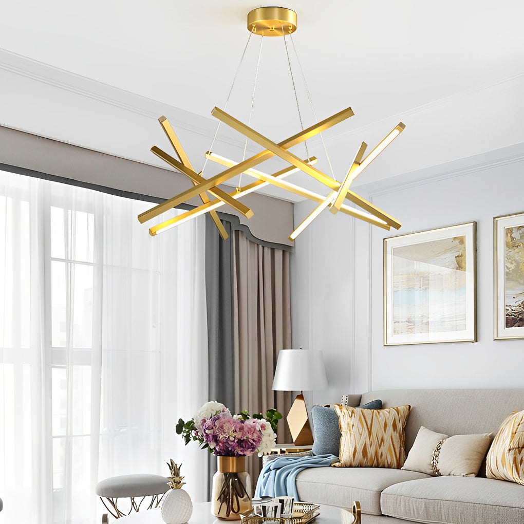 Intersecting Linear LED Chandelier – Modern Starburst Dining Room Living Room Pendant