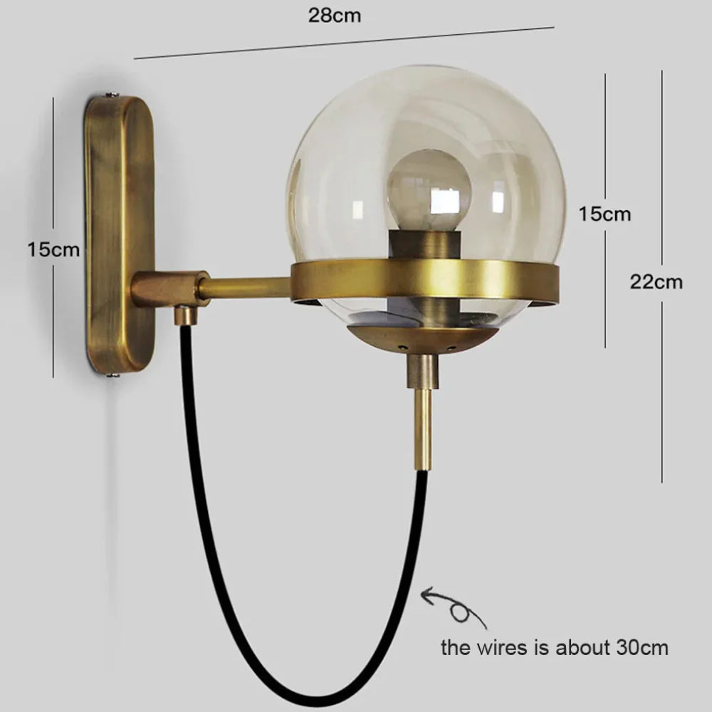 Corvano Globe Wall Sconce – Modern Wall Mounted Amber Glass Metal Decorative Lighting Hallway Bedroom