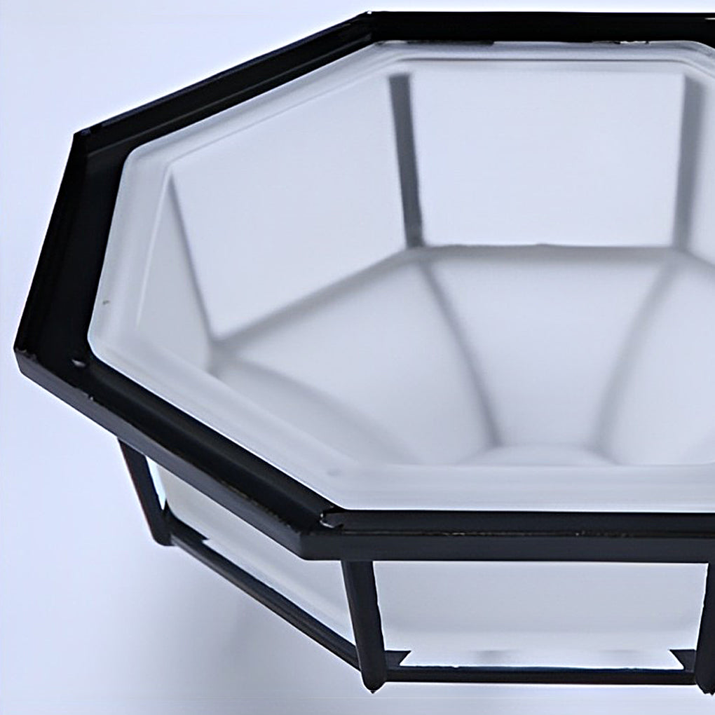 OctaFrame Frosted Glass Flush Mount Light – Waterproof LED Outdoor Porch Ceiling Fixture