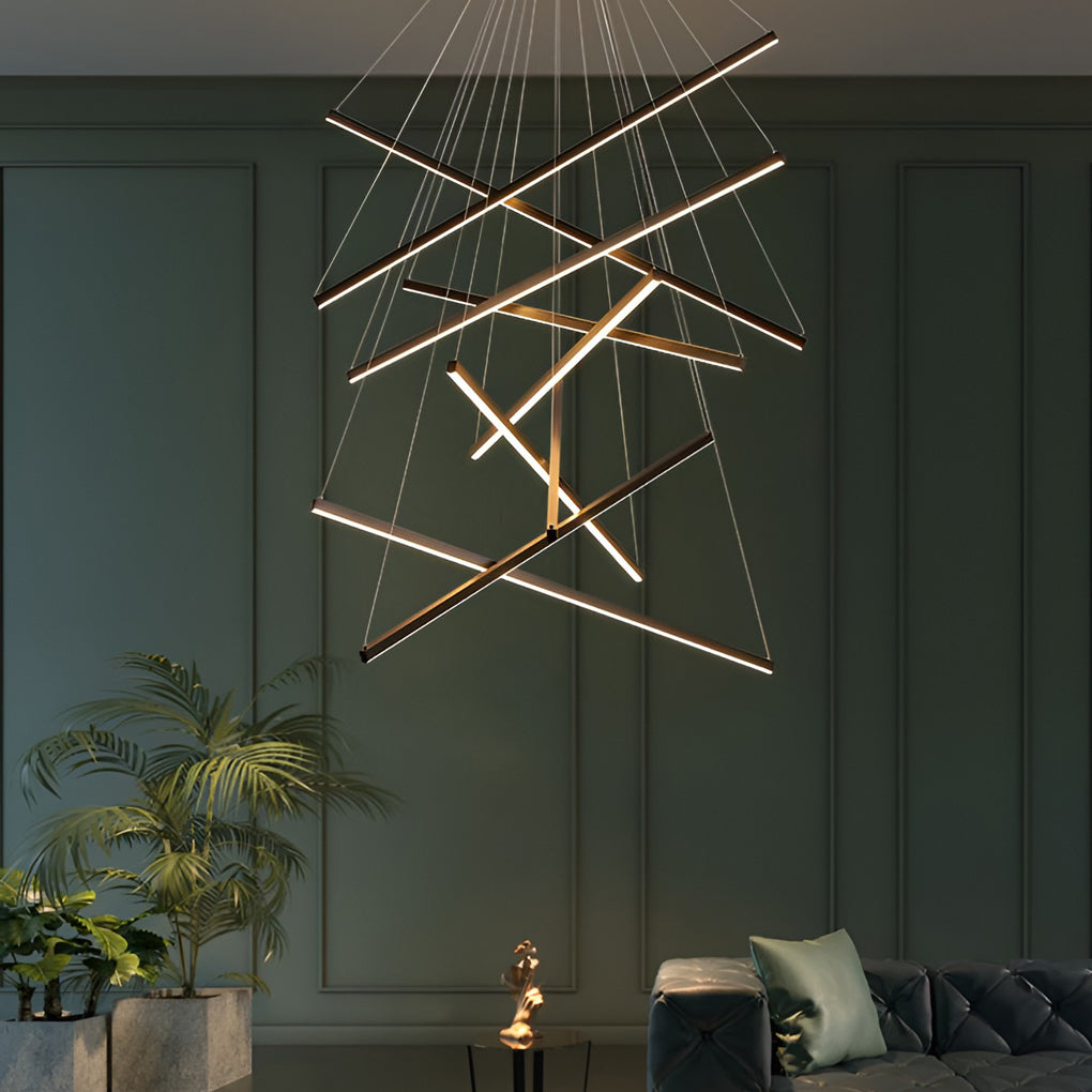 Crossline Linear Chandelier Lamp – LED Modern Geometric Suspended Ceiling Light