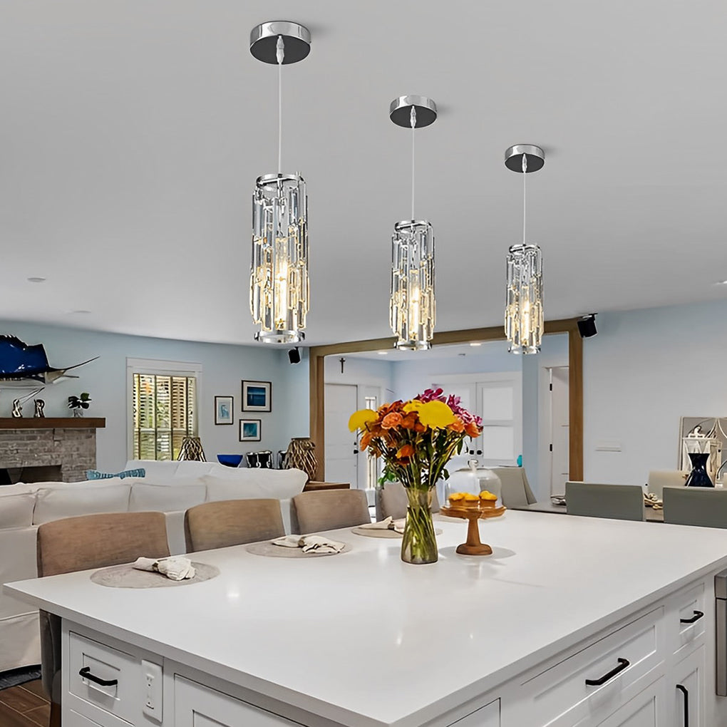 Prismatica Crystal Pendant Light – Cylindrical Kitchen Island Dining Room Chandelier Fixture