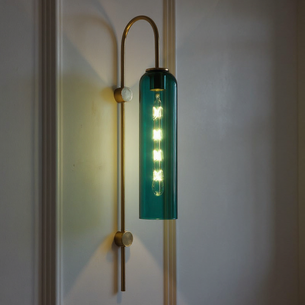 Arcline Cylinder Glass Wall Sconce – Brass Modern Bedroom Hallway Adjustable Light Fixture
