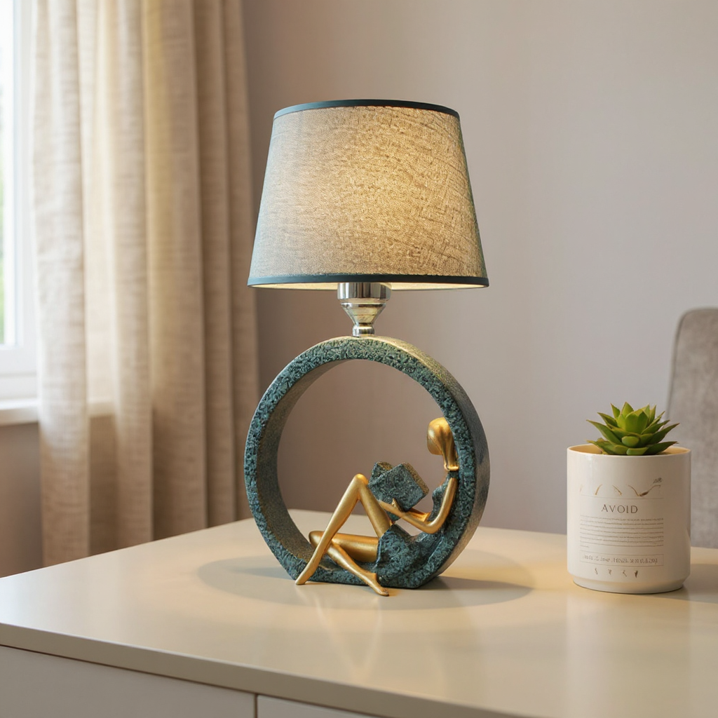 Serenity Reading Figure Table Lamp – Modern Decorative Bedroom Nightstand Fabric Shade Light