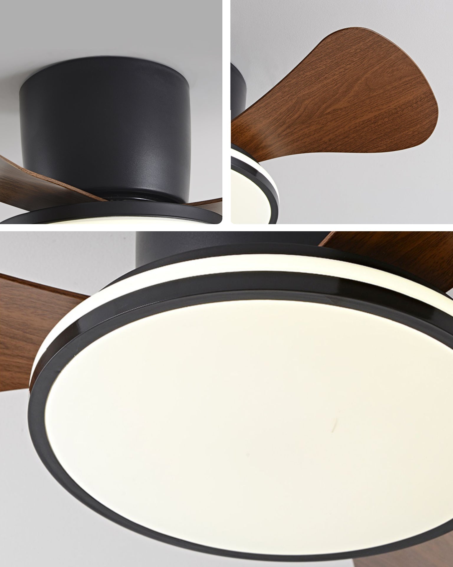 Breva Flush Mount Ceiling Fan – LED Light Integrated Modern Low Profile Wood Blade Bedroom Living Room