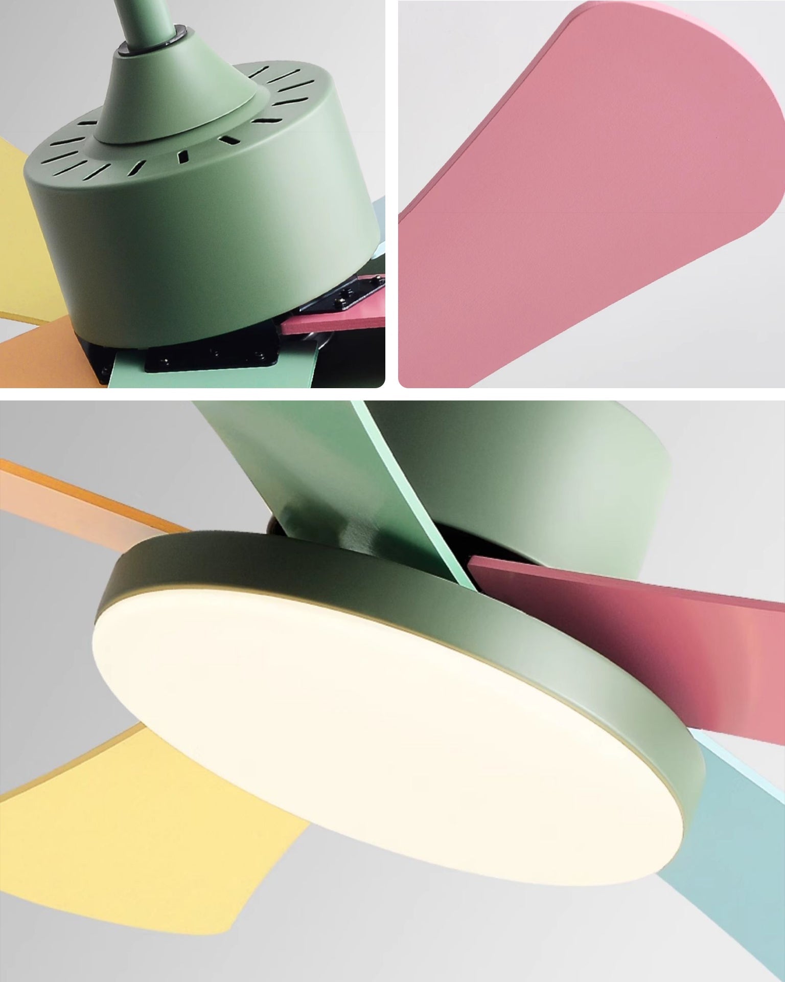 Chromia Pulse Ceiling Fan – Modern Colorful Blades LED Light Bedroom Kids Room Nursery Playroom Decorative Lighting