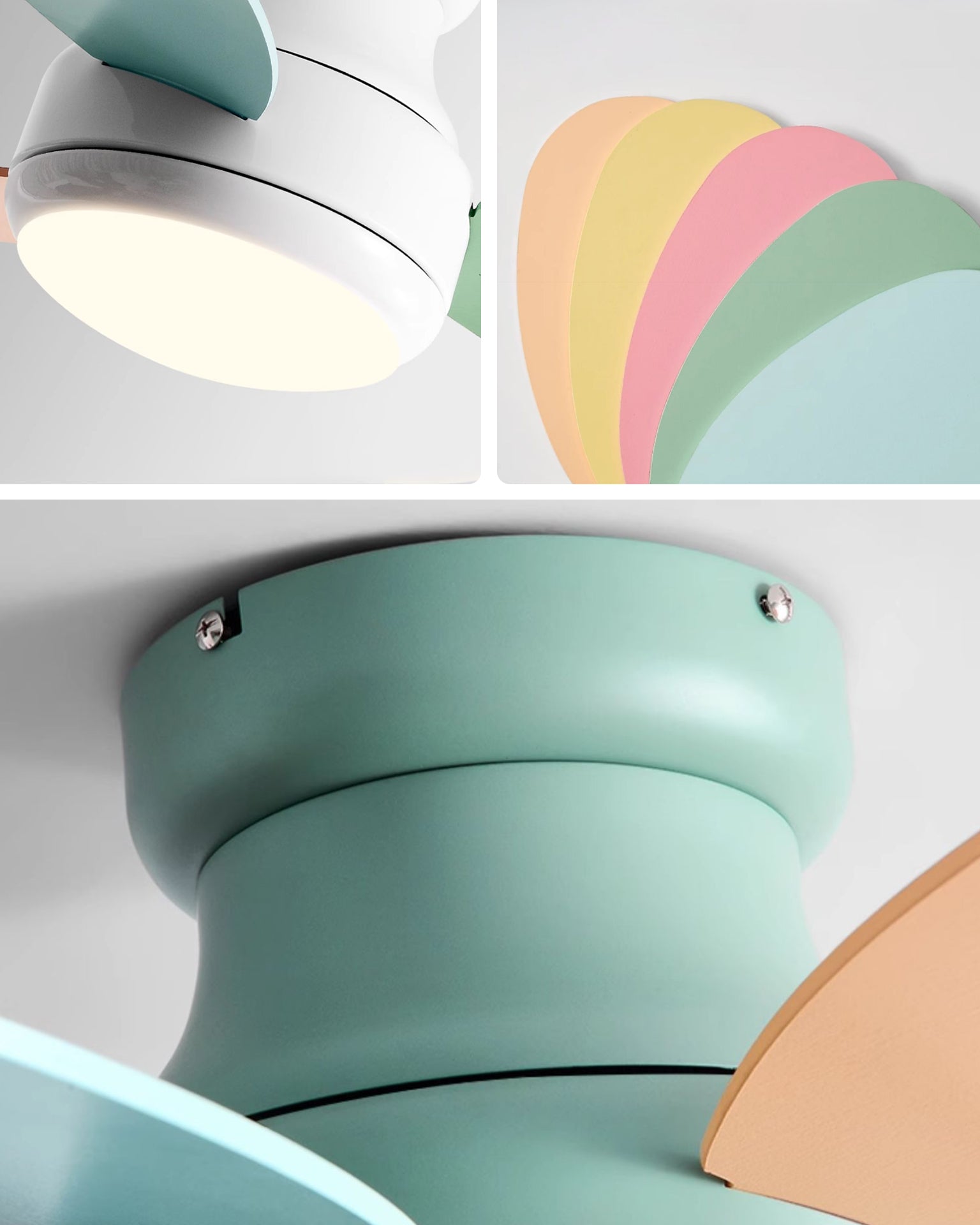 Verdien Flush Mount Ceiling Fan – Modern Low Profile LED Light Bedroom Living Room Green