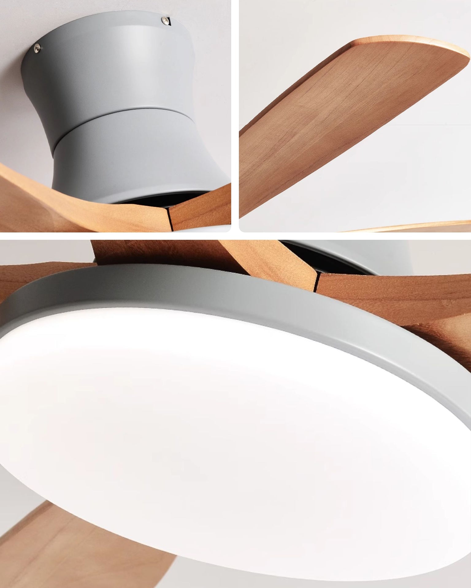 Venara Flush Mount Ceiling Fan – LED Light Low Profile Wood Blade Modern Bedroom Living Room