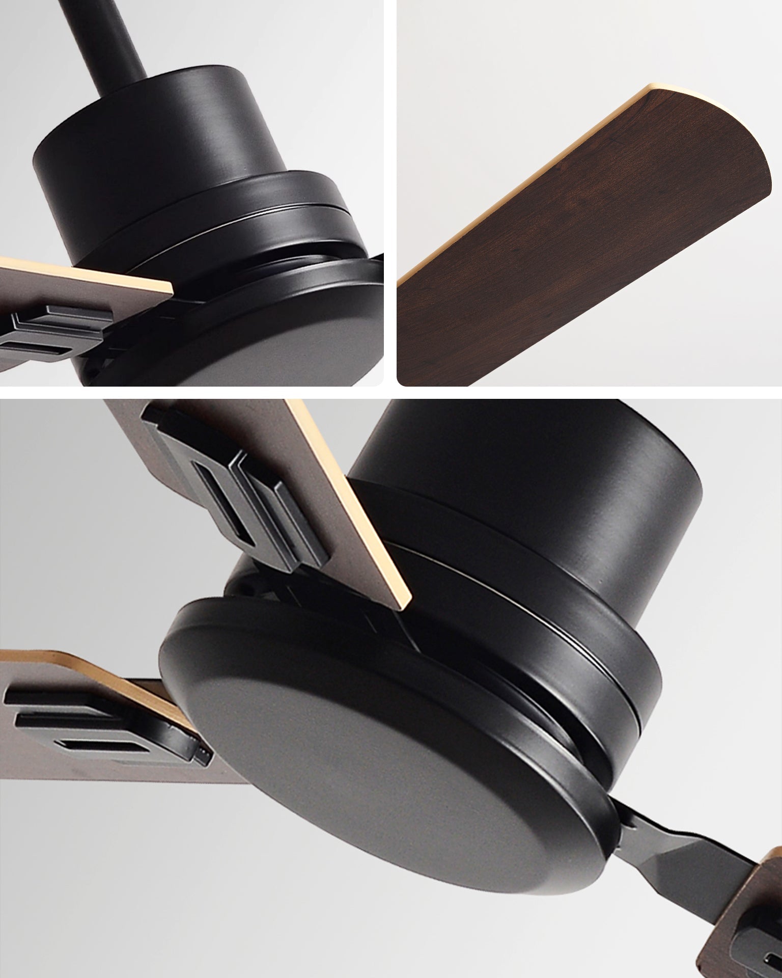 Corvex Blade Ceiling Fan – Modern Black Wood 3 Blade Industrial Flush Mount Living Room Bedroom