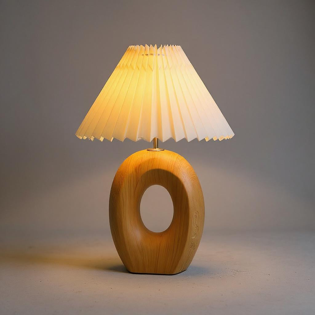 Wood Ring Pleated Shade Table Lamp – Warm Ambient Bedside Light