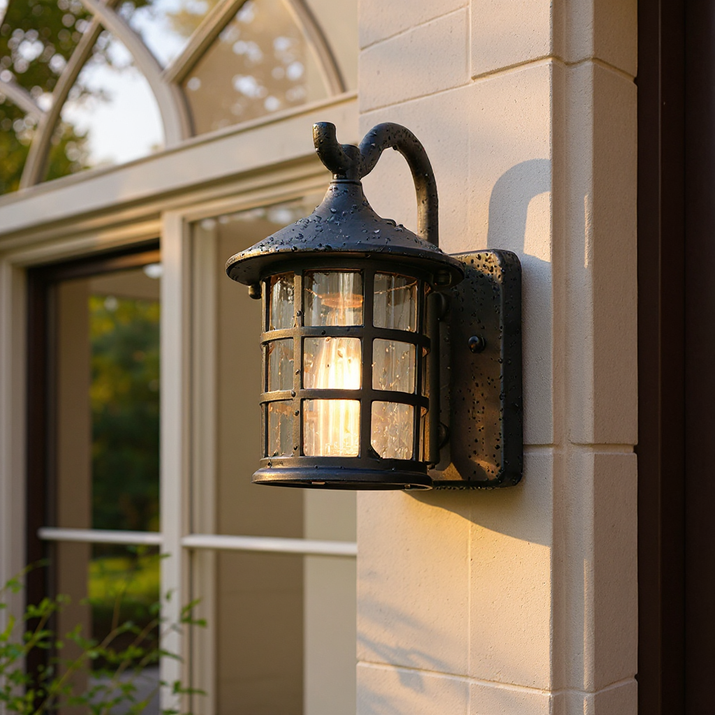 Harborside Nautical Outdoor Wall Lantern – Weathered Black Seeded Glass Porch Light Fixture
