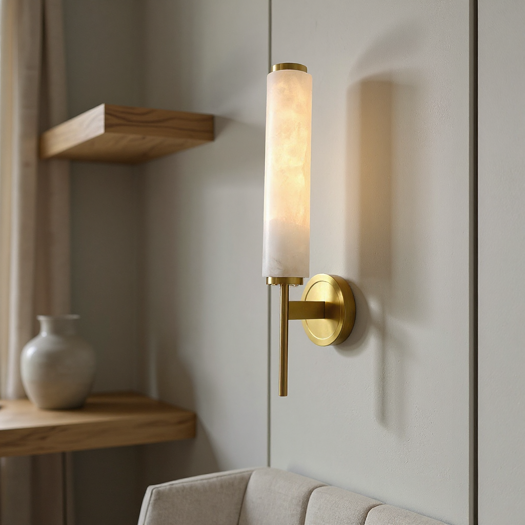 Briona Disc Wall Sconce – Brass Opaque Glass Wall Lighting Fixture