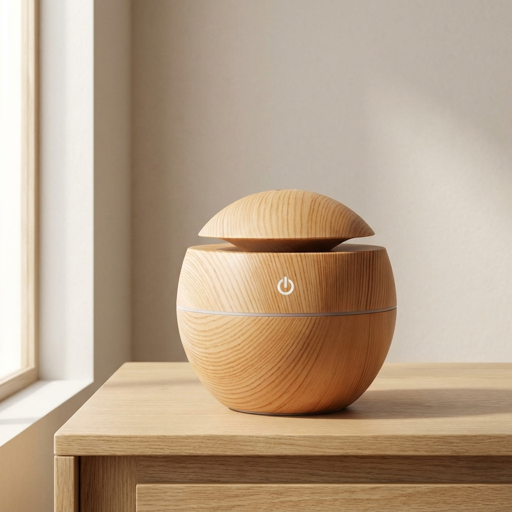 Spheris Globe Aromatherapy Diffuser – Wood Grain Ultrasonic Cool Mist Humidifier USB LED Light Bedroom Living Room