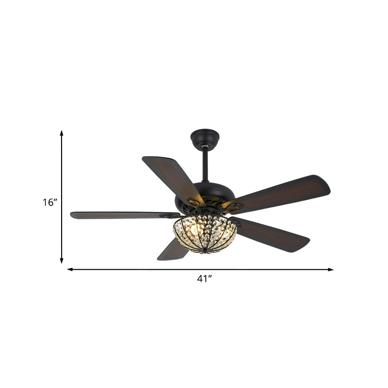 Memoire Muse Ceiling Fan Light – Traditional Black Crystal Three-Bulb Five-Blade Fixture