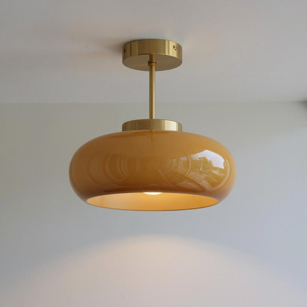 Amber Glass Semi Flush Ceiling Light – Mid-Century Modern Lighting Fixture