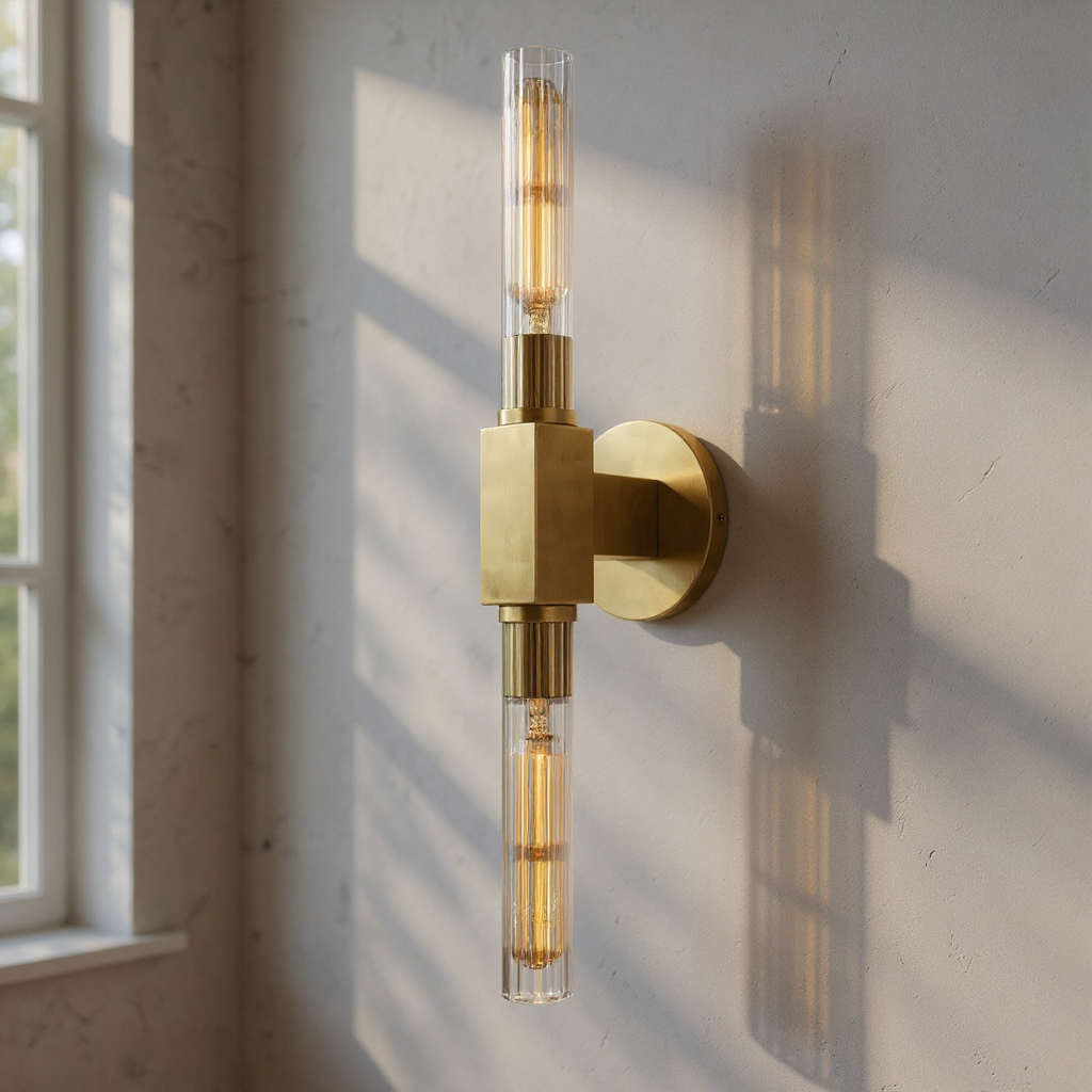 Canella Linear Wall Sconce – Brass Ribbed Glass Linear Wall Lighting Fixture