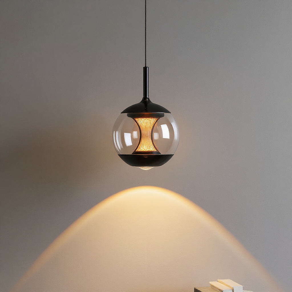 Orbital Glass Globe Pendant Light – Modern Black Kitchen Island Dining Room Hanging Fixture