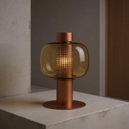 Modern Amber Glass LED Table Lamp – Warm Decorative Lighting Fixture