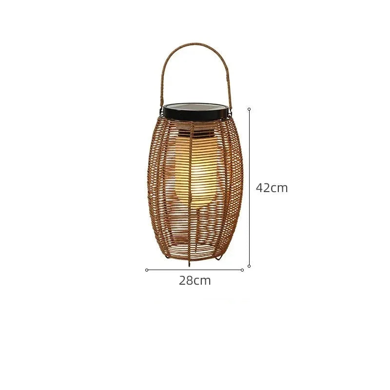 Rivven Woven Lantern – Decorative Metal Rattan Floor Table Lamp Candle Holder LED Lighting